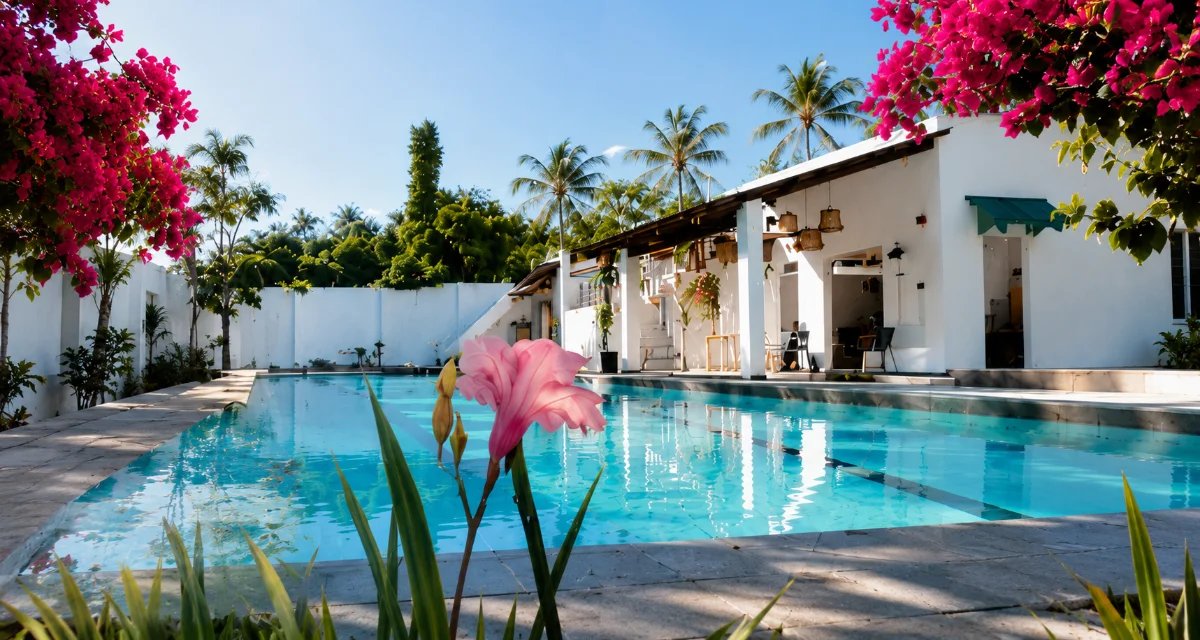Garten, Pool und Bougainvillea bei La Bonito